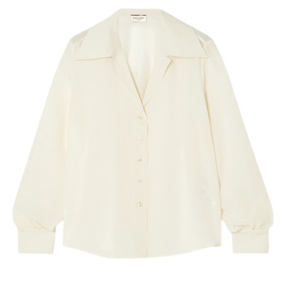 Saint Laurent Luxe Cream Button Front Blouse Size FR 34 / US 2 - Picture 1 of 6